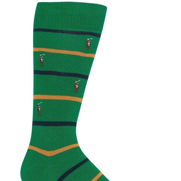 Polo Ralph Lauren Stripe Green Pony Crew Socks - Picture 2 of 2